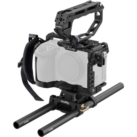 SmallRig 6924 - zaawansowana klatka do Sony FX5 z uchwytem górnym, paskiem, płytką montażową, 2x prętem 15mm i adapterem